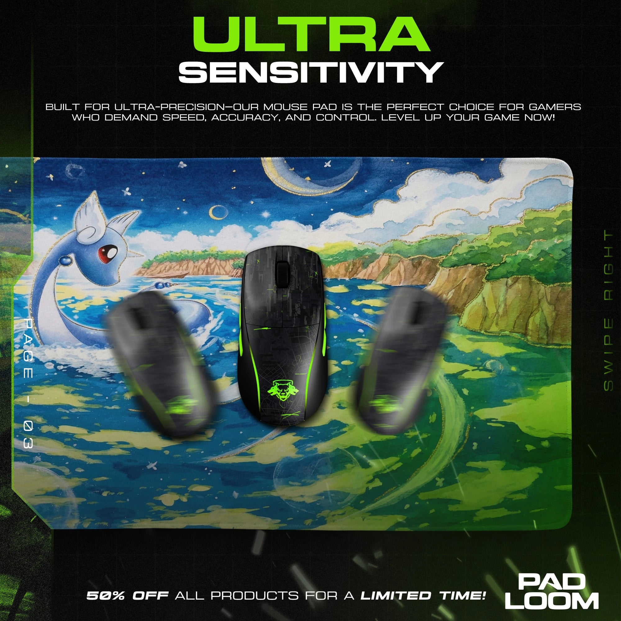 Dratini Moonlit Lake Mouse Pad - Pokemon Desk Mat
