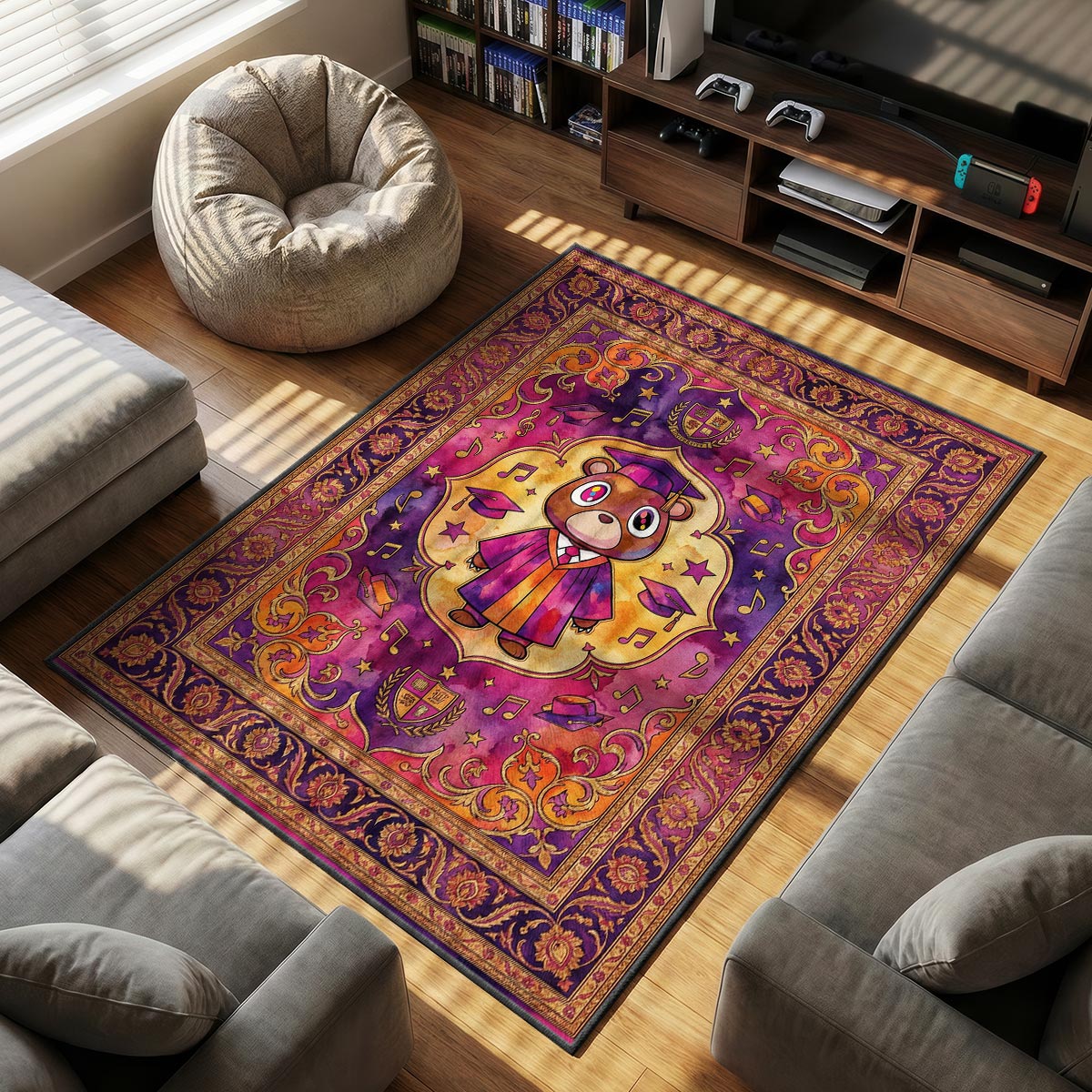 Dropout Bear themed area rug for home decor fans
