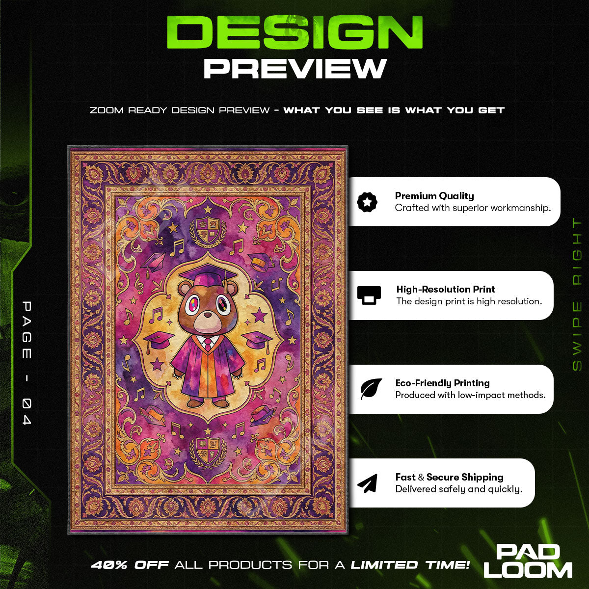 Floor character design printed on rug