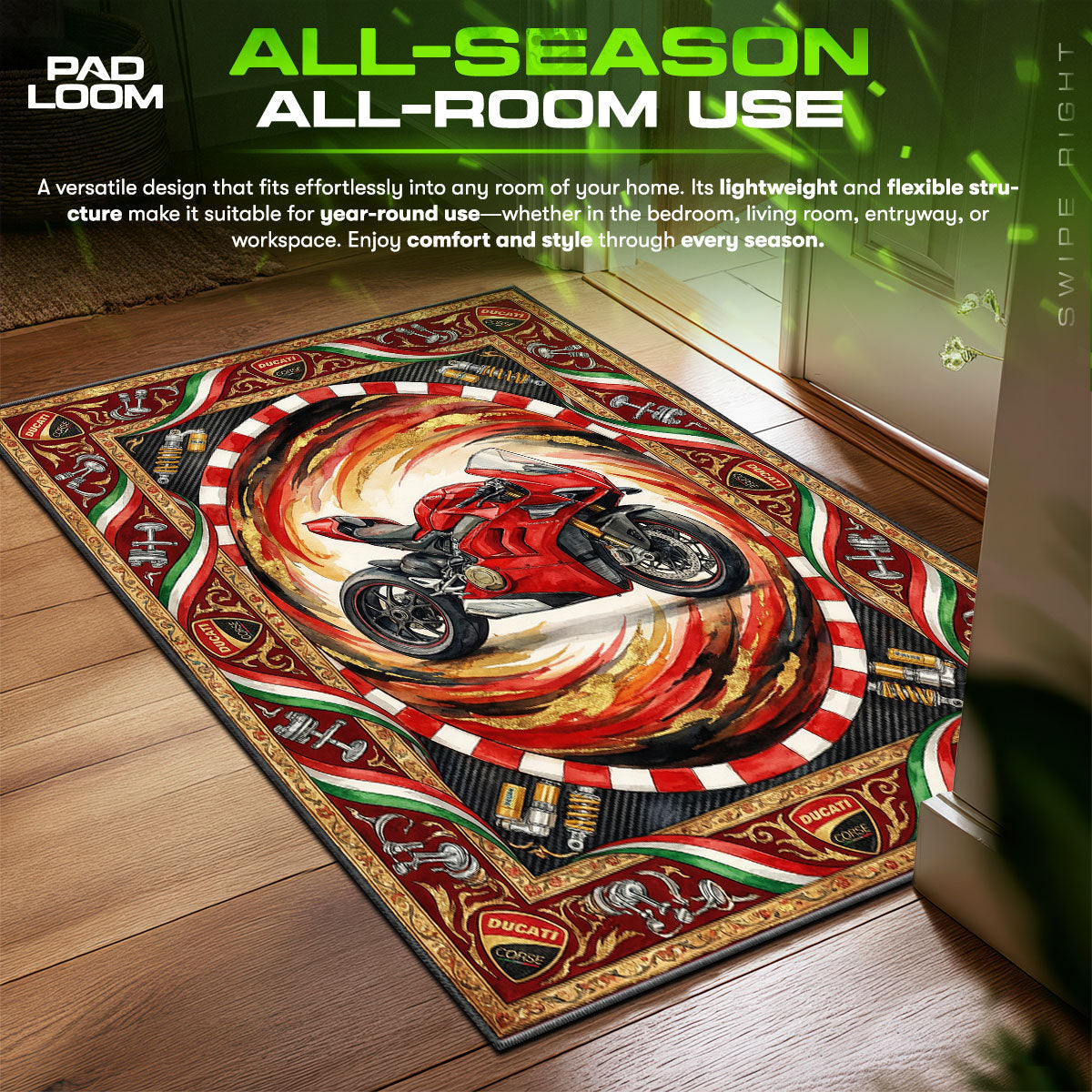 Ducati Panigale V4 Race Biker Floor fan rug — premium quality print