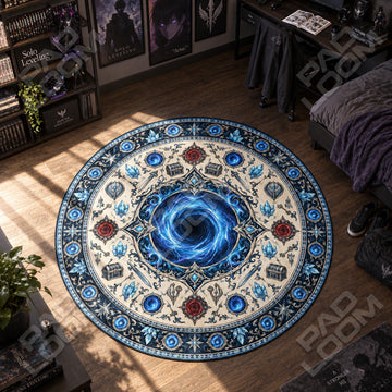 Dungeon Gate Medallion Solo Leveling round rug on a bedroom floor - Solo Leveling chair mat