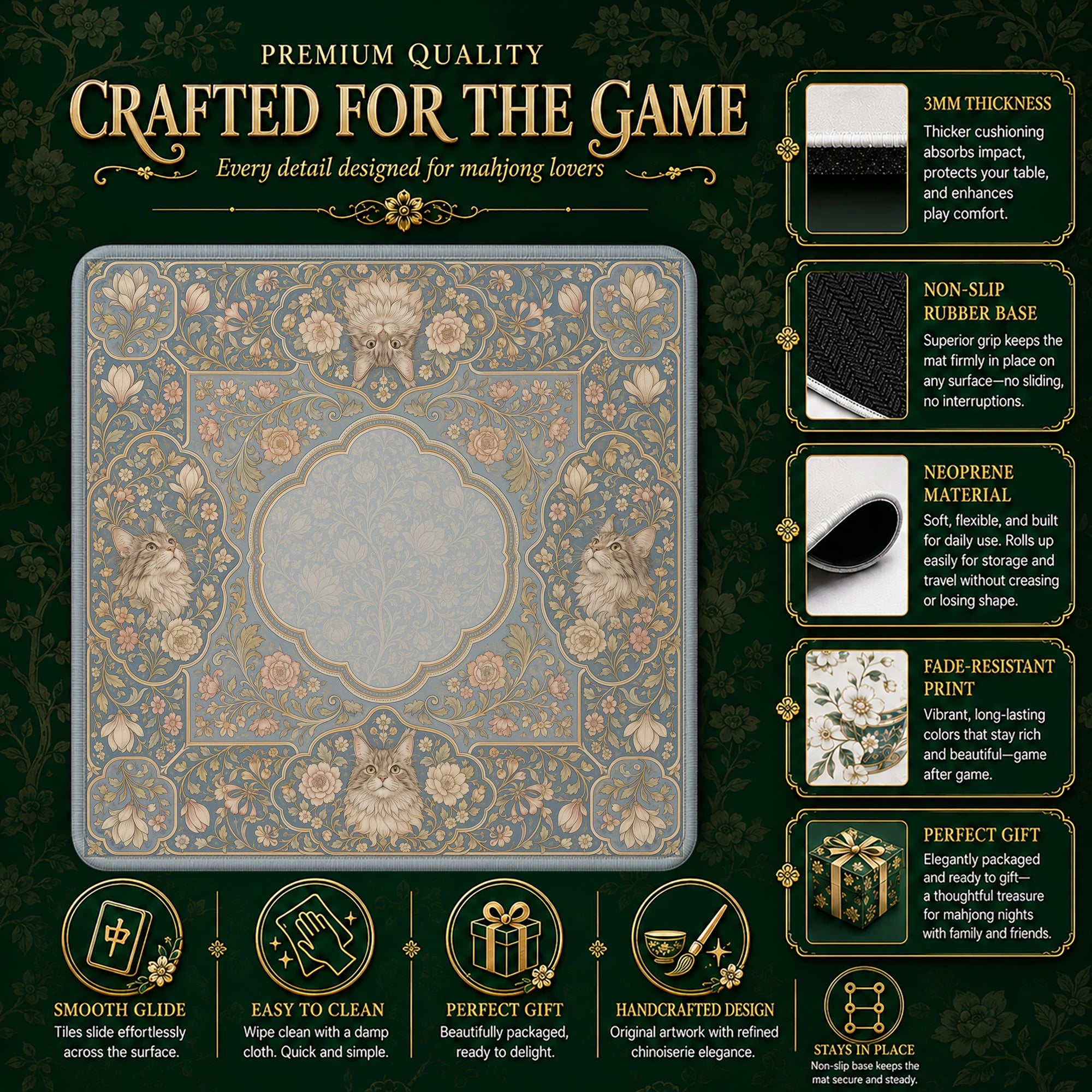 Dusty Maine Coon Mahjong Mat – neoprene mah jongg table mat
