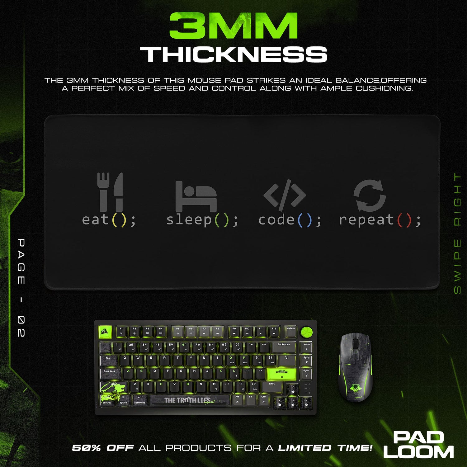 Eat Sleep Code Mouse Pad, Programmer Routine Gaming Desk Mat Padloom
