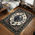Echidna sitting surrounded by crows and tea cups traditional rug art style area rug and floor mat