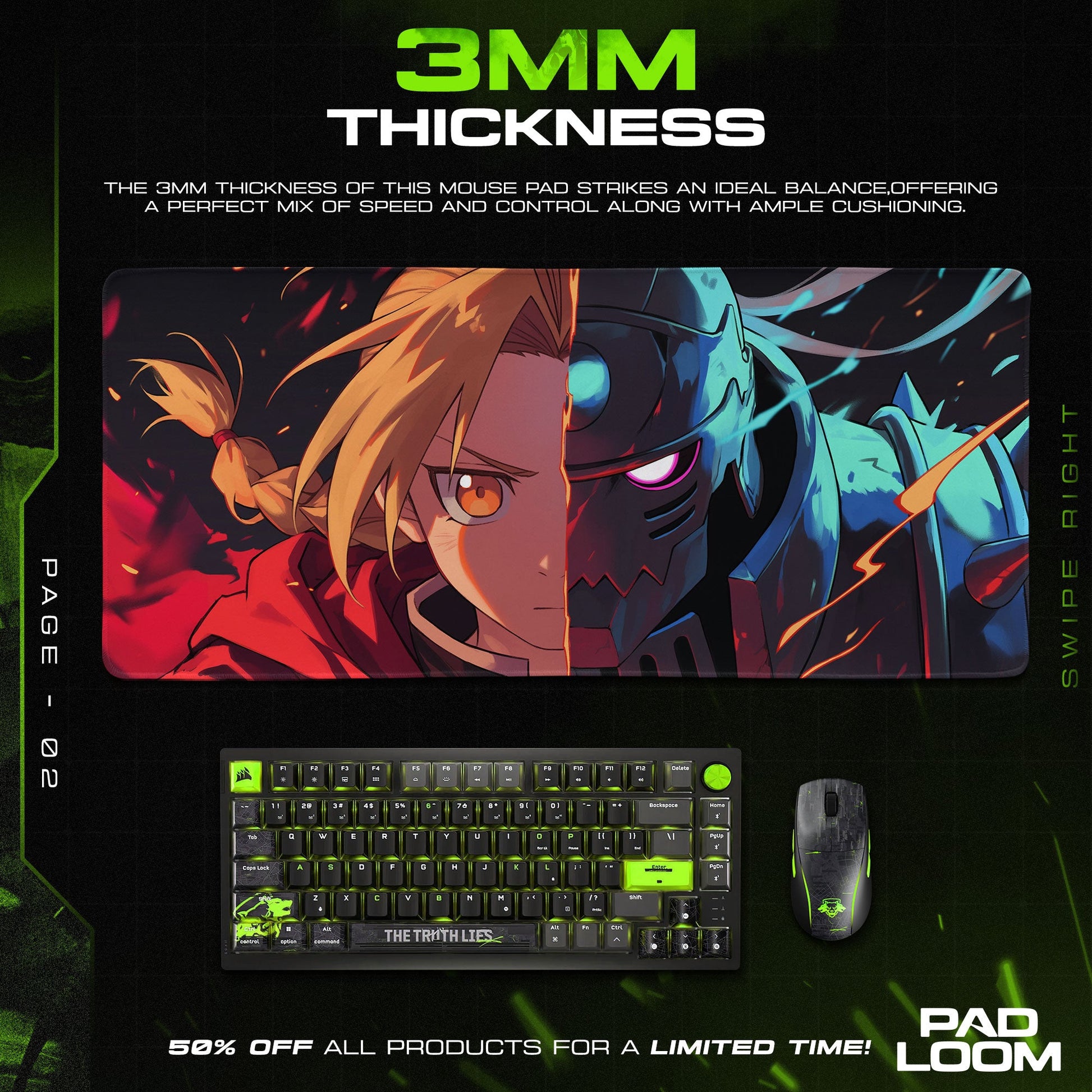 Edward & Alphonse Elric Mouse Pad, Brother’s Resolve Gaming Desk Mat Padloom