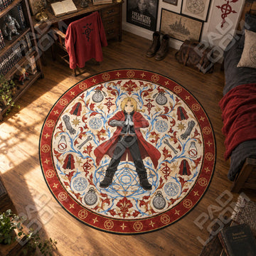 Edward Clapping Fullmetal Alchemist round rug on a bedroom floor - Fullmetal Alchemist chair mat