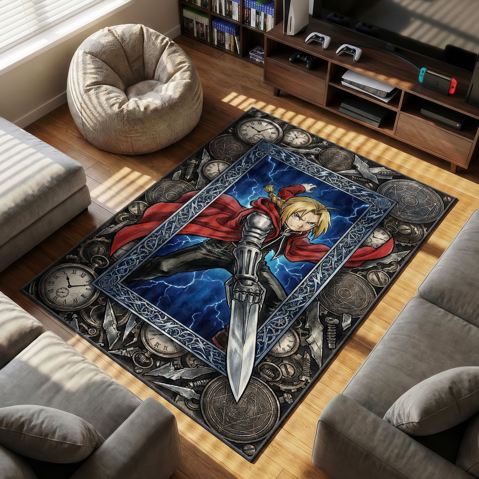 Edward Elric themed area rug for home decor fans
