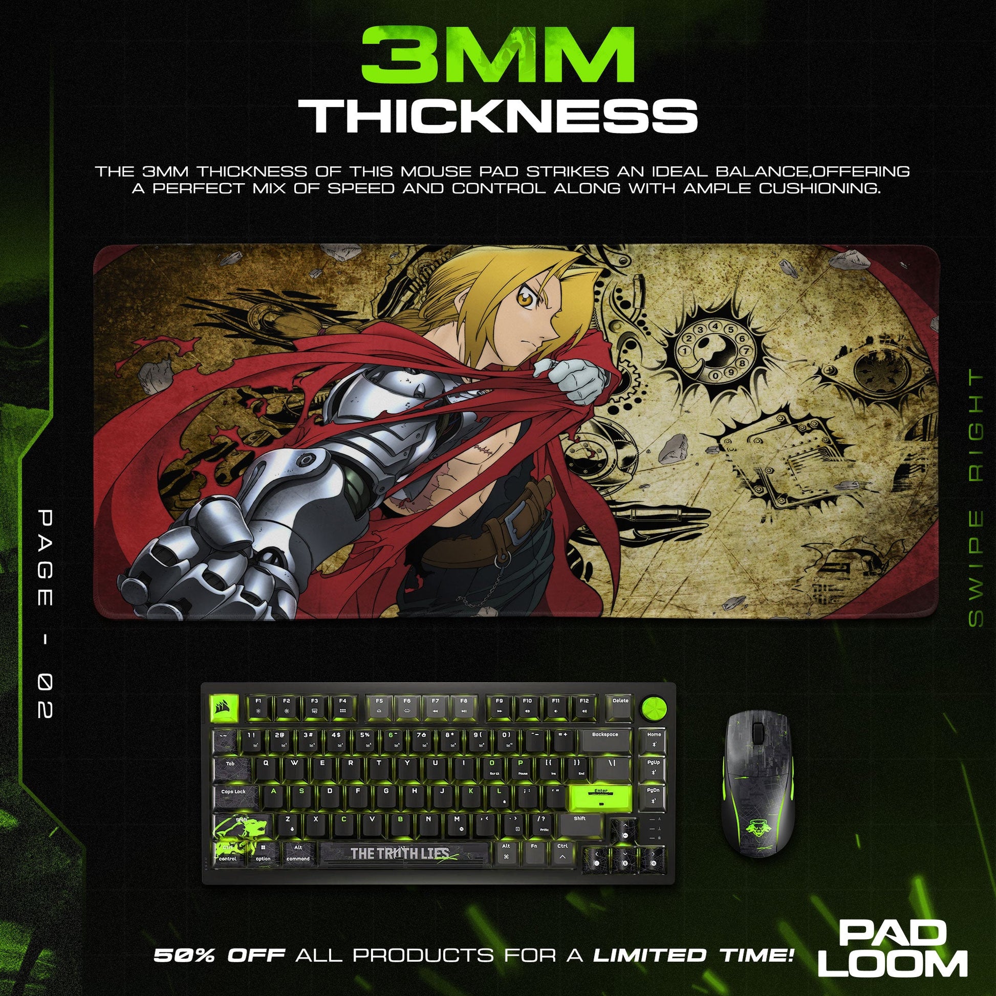 Edward Elric Mouse Pad, Automail Strike Gaming Desk Mat Padloom