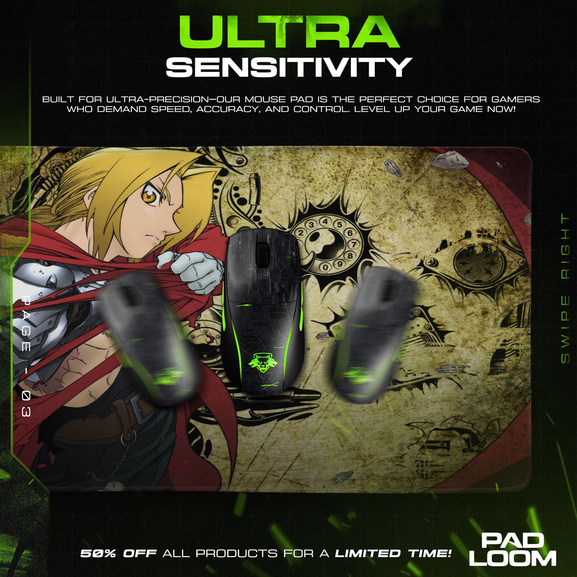 Edward Elric Mouse Pad, Automail Strike Gaming Desk Mat Padloom