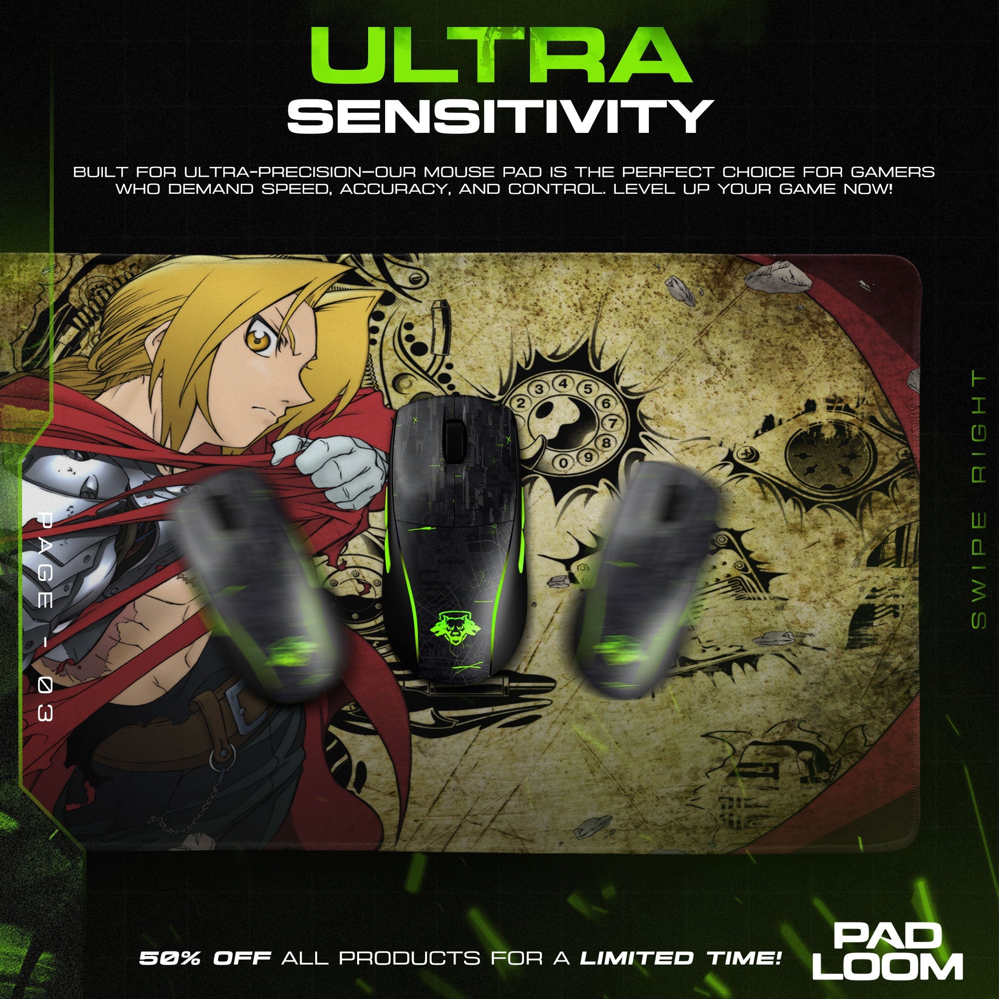 Edward Elric Mouse Pad, Automail Strike Gaming Desk Mat Padloom