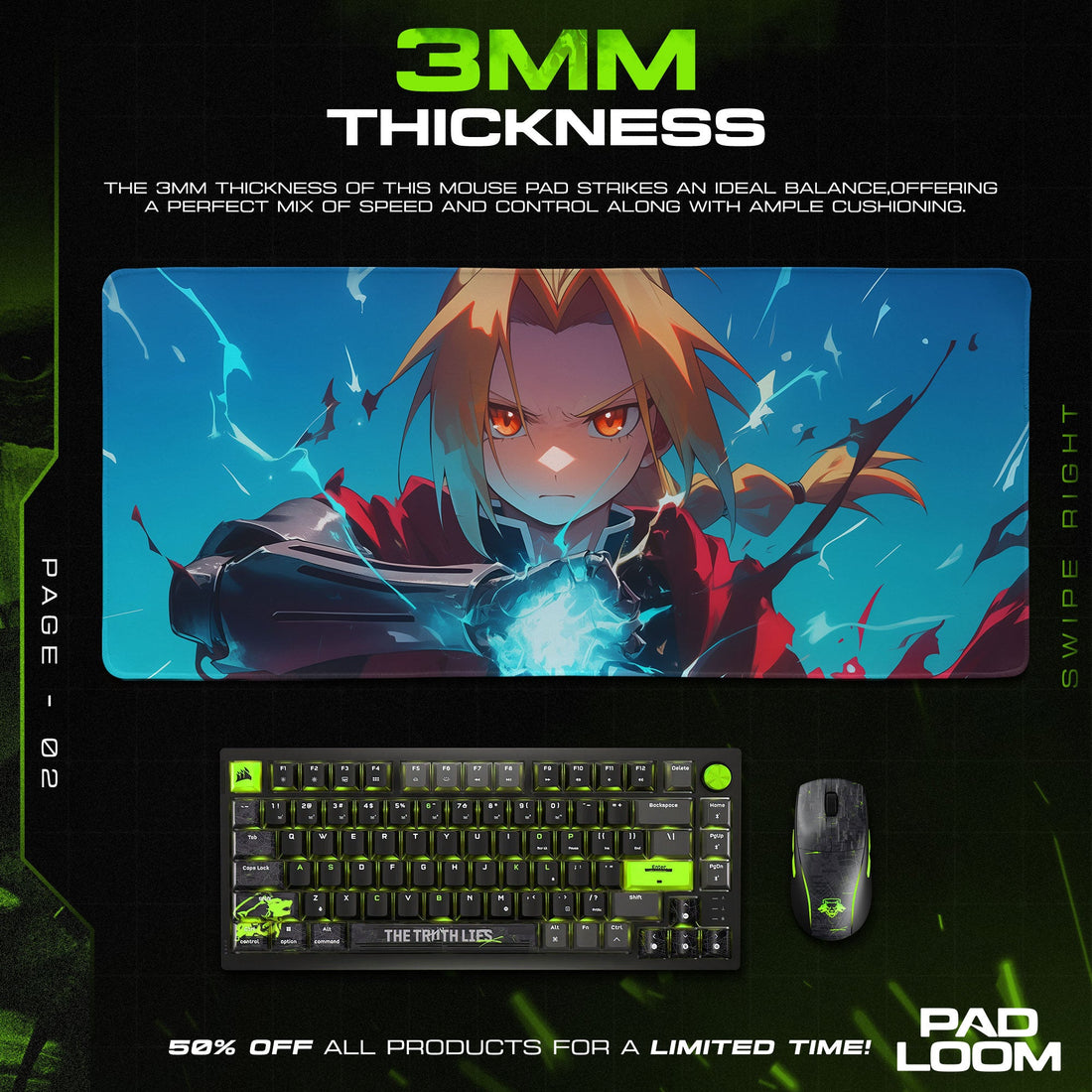 Edward Elric Mouse Pad, Blue Energy Gaming Desk Mat Padloom