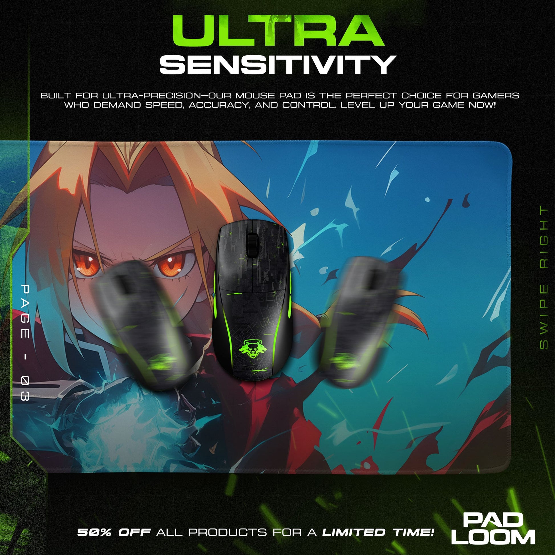 Edward Elric Mouse Pad, Blue Energy Gaming Desk Mat Padloom