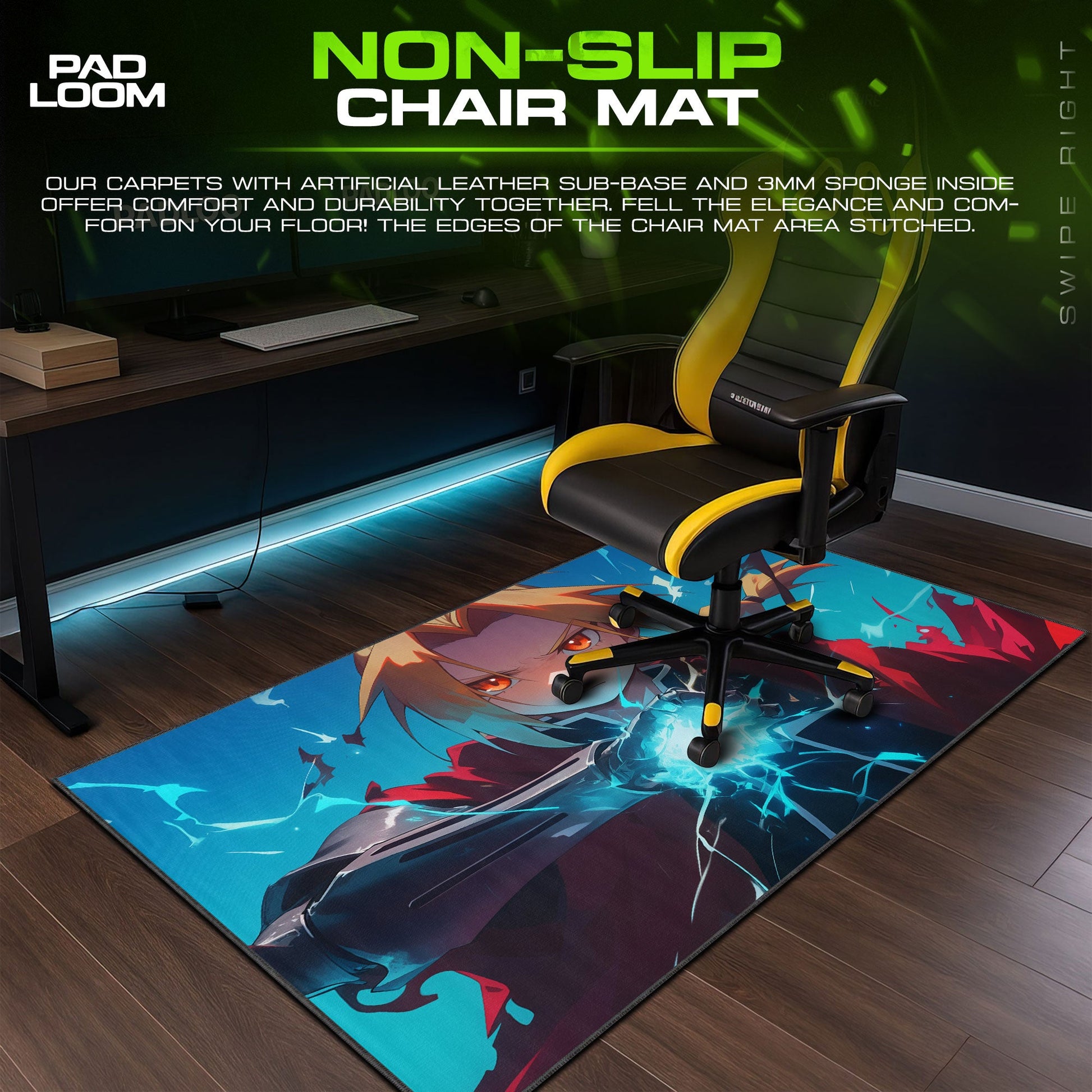 Edward Elric Mouse Pad, Blue Energy Gaming Desk Mat Padloom