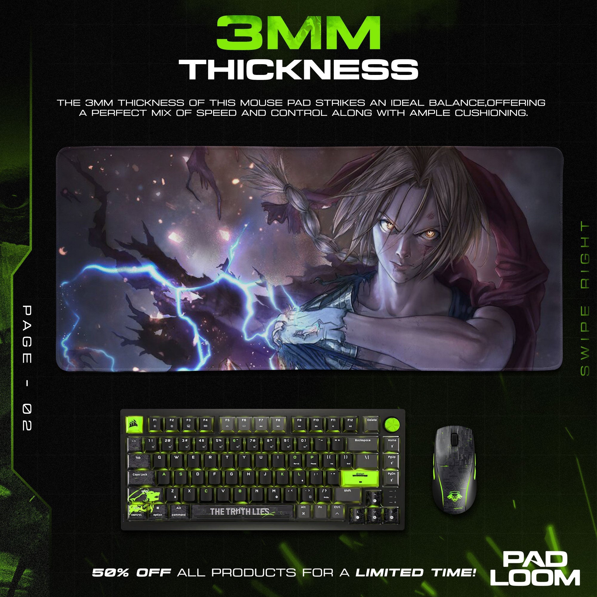 Edward Elric Mouse Pad, Lightning Alchemy Gaming Desk Mat Padloom