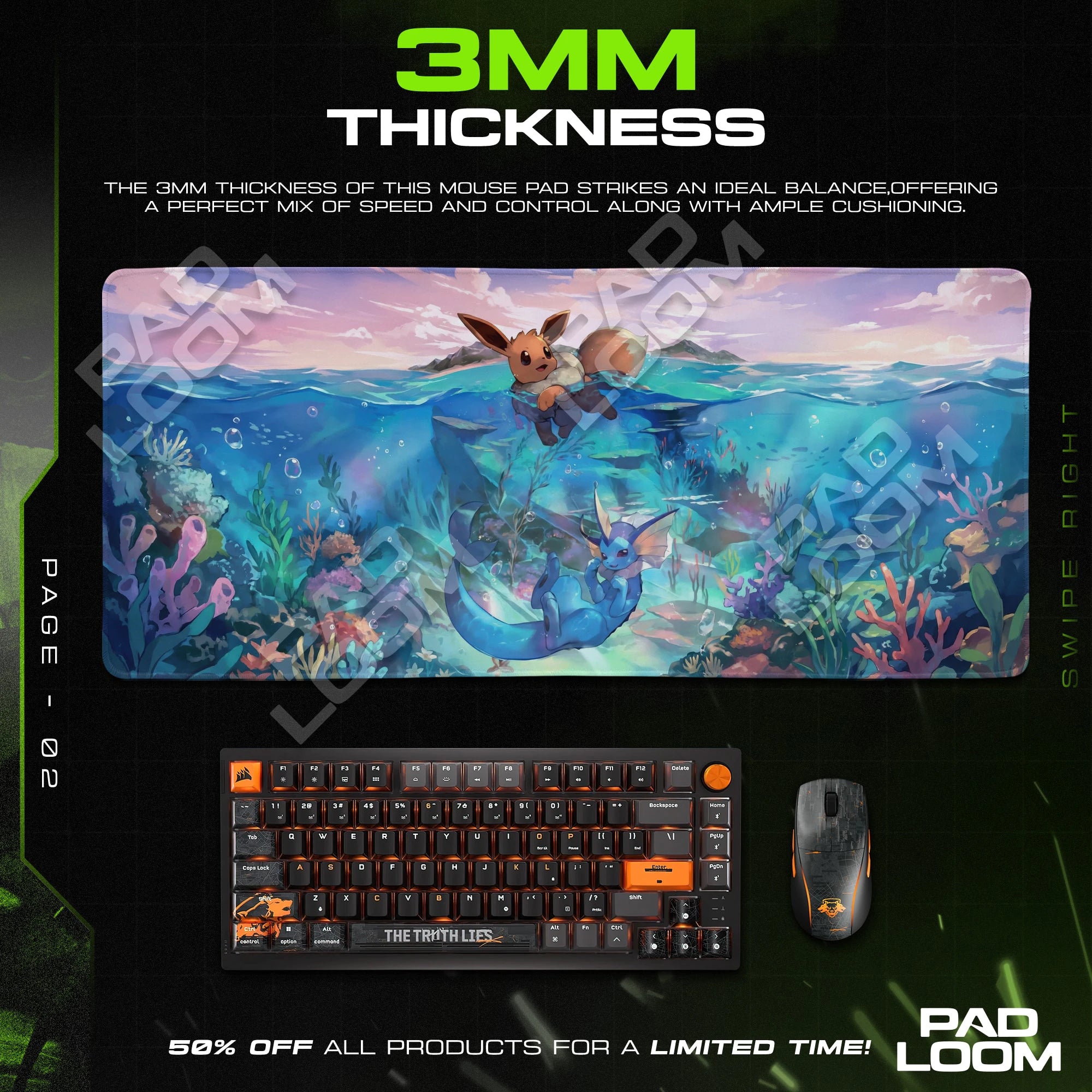 Eevee and Vaporeon Reef artwork close-up on the mouse pad surface