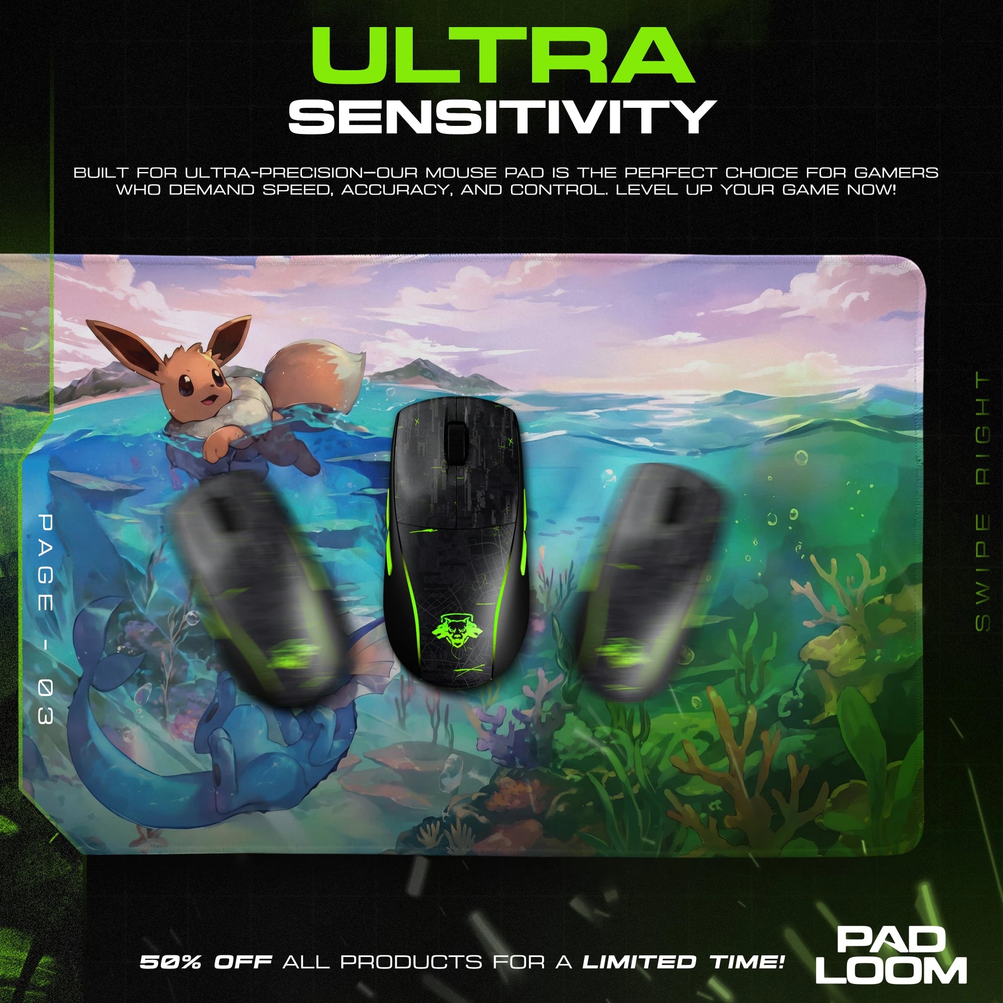 Eevee and Vaporeon Reef mouse pad – 11 sizes from 30×40 cm to XXL desk mat
