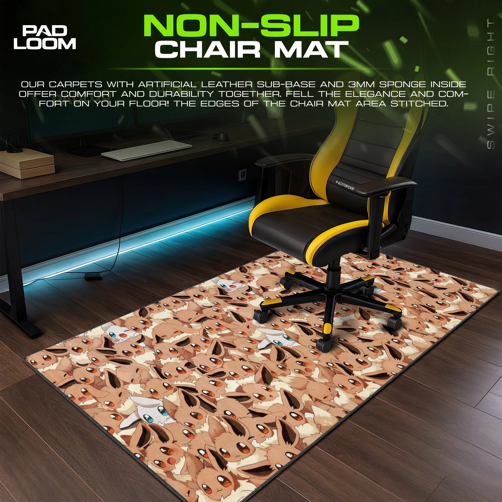 Eevee Cuddle Pile – stitched-edge, non-slip mouse pad detail