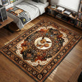 Eevee surrounded by elemental evolution symbols in ornate brown watercolor style area rug and floor mat