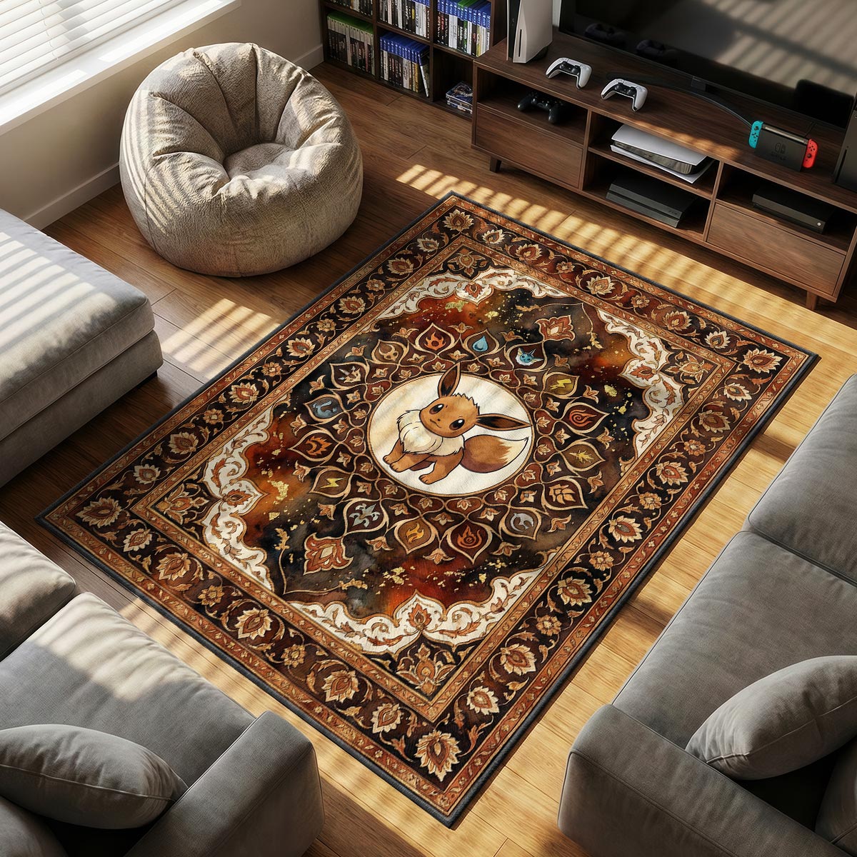 Eevee Elemental themed area rug for Pokemon fans