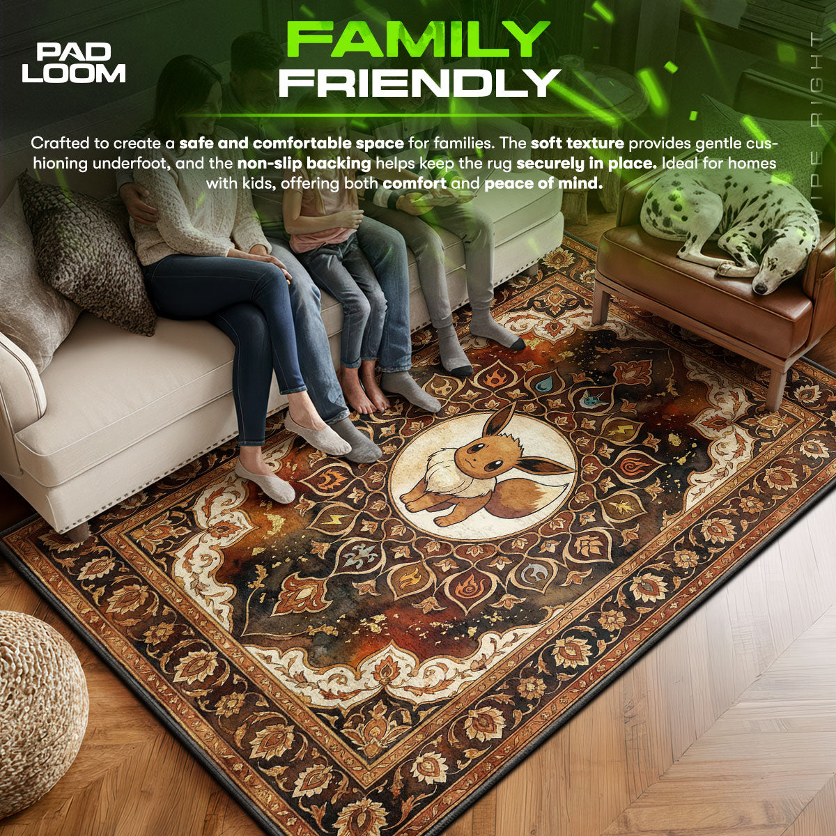 Eevee area rug showing full Pokemon artwork