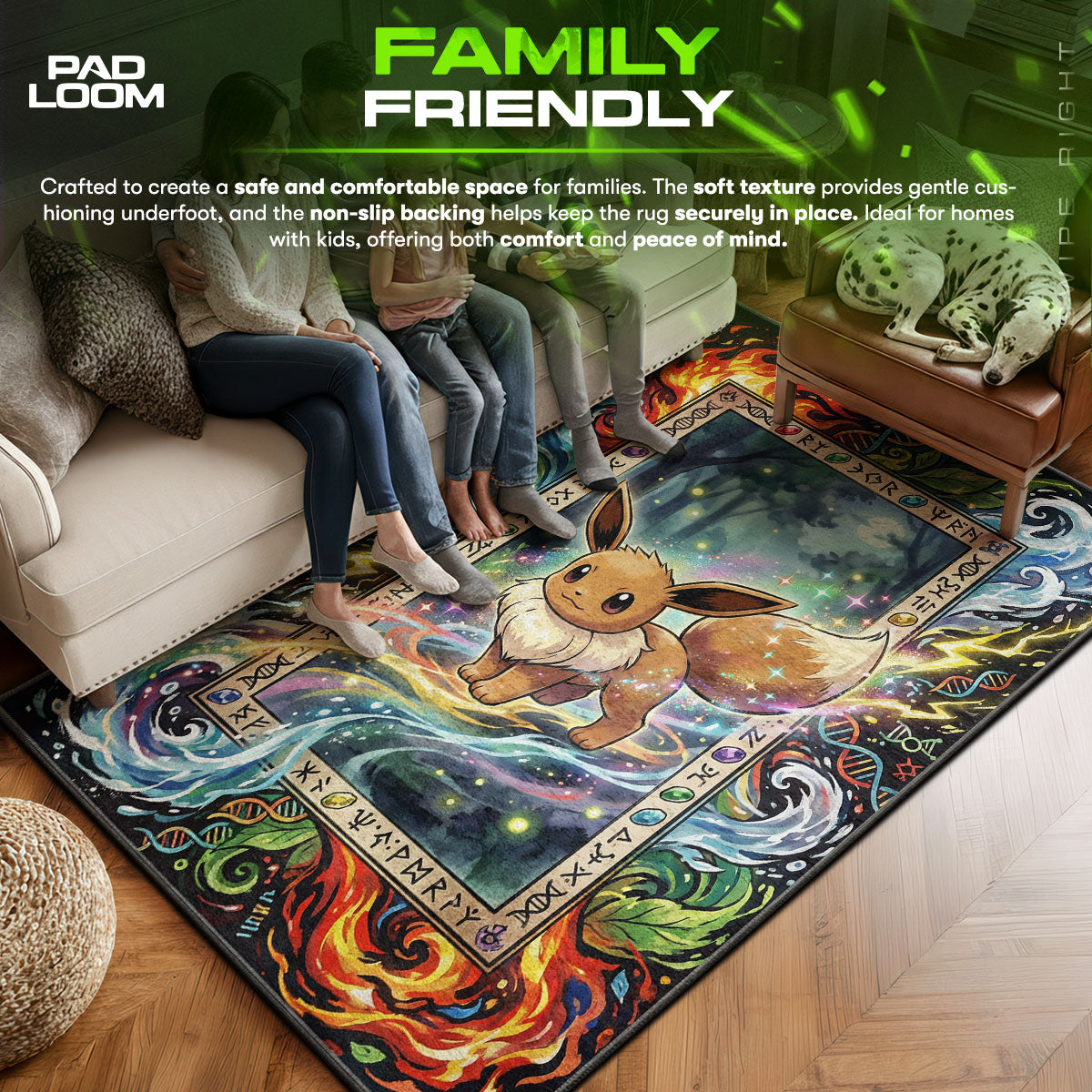 Eevee area rug showing full home decor artwork