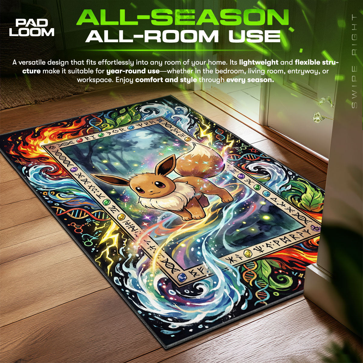 Eevee Elemental Potential Pokémon Chair fan rug — premium quality print