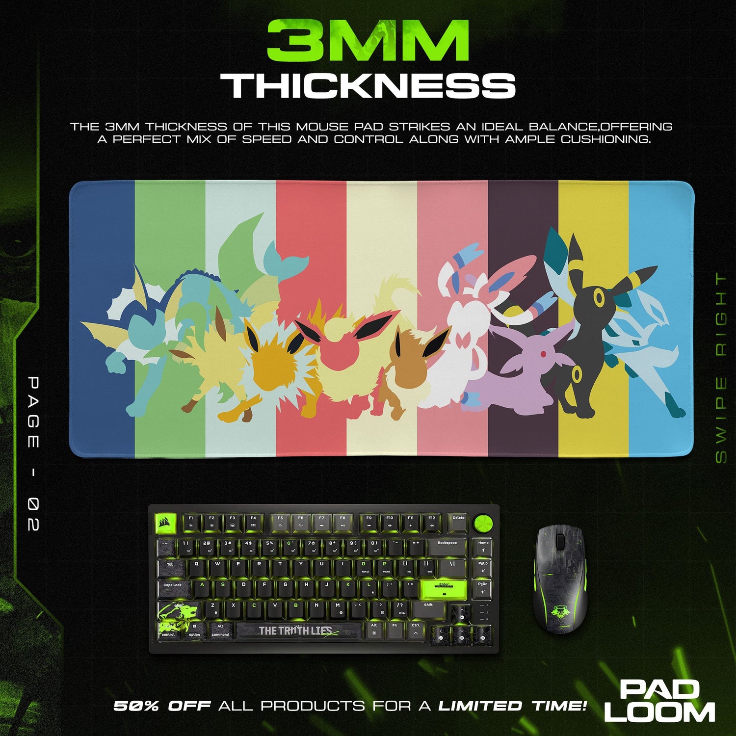 Eevee Evolution Colors Mouse Pad, Pokemon Game Desk Mat Padloom