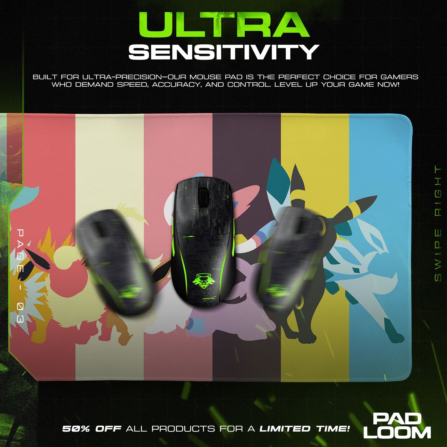 Eevee Evolution Colors Mouse Pad, Pokemon Game Desk Mat Padloom