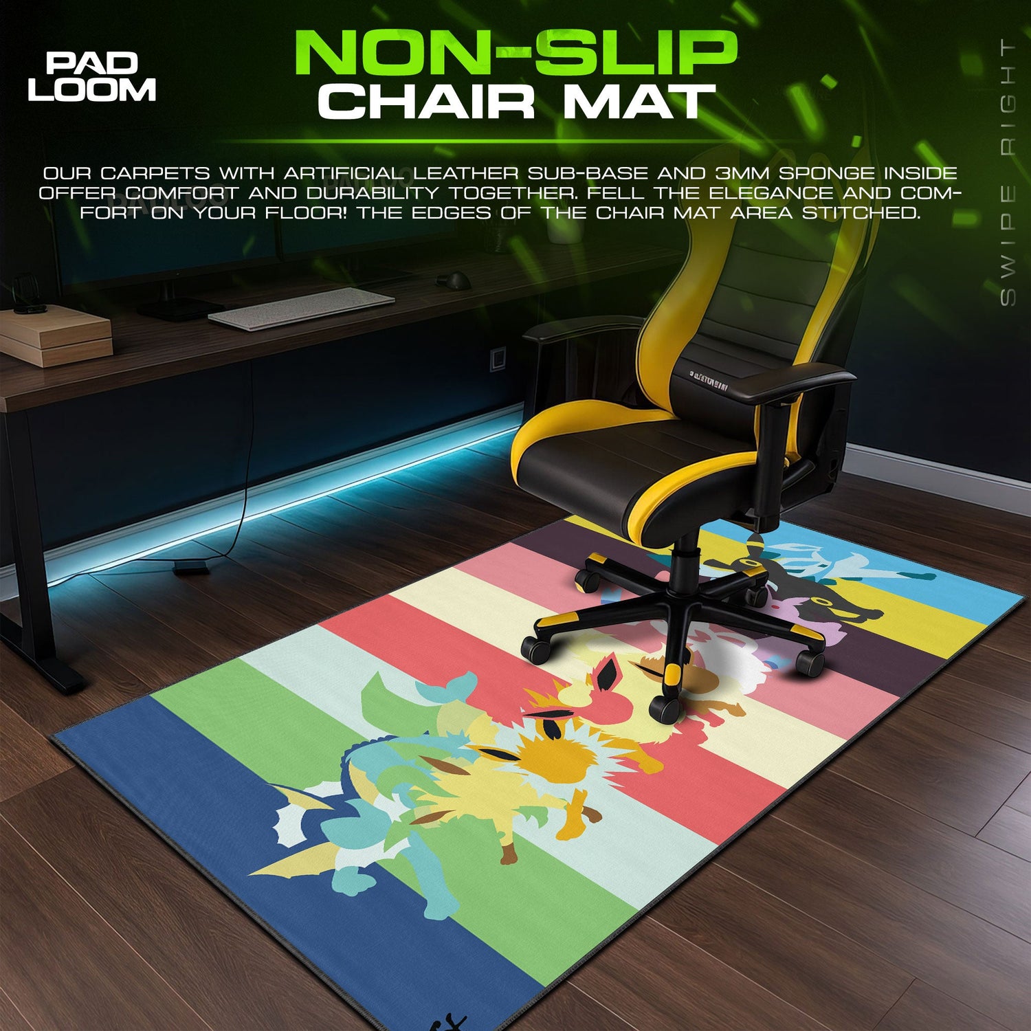 Eevee Evolution Colors Mouse Pad, Pokemon Game Desk Mat Padloom