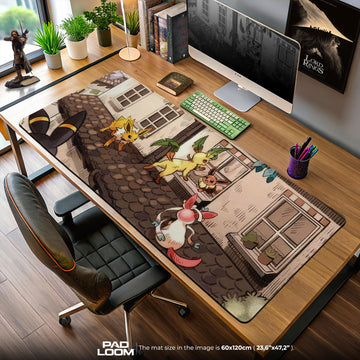 Eevee Evolution Rooftop Mouse Pad, Pokémon Eeveelution Gaming Desk Mat