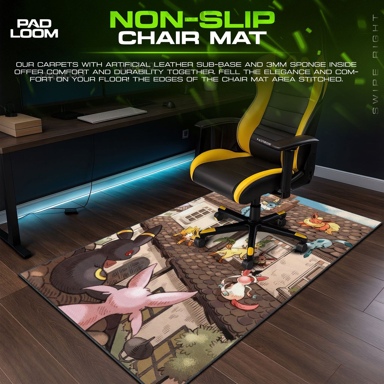 Eevee Evolution Rooftop Mouse Pad, Pokémon Eeveelution Gaming Desk Mat Padloom
