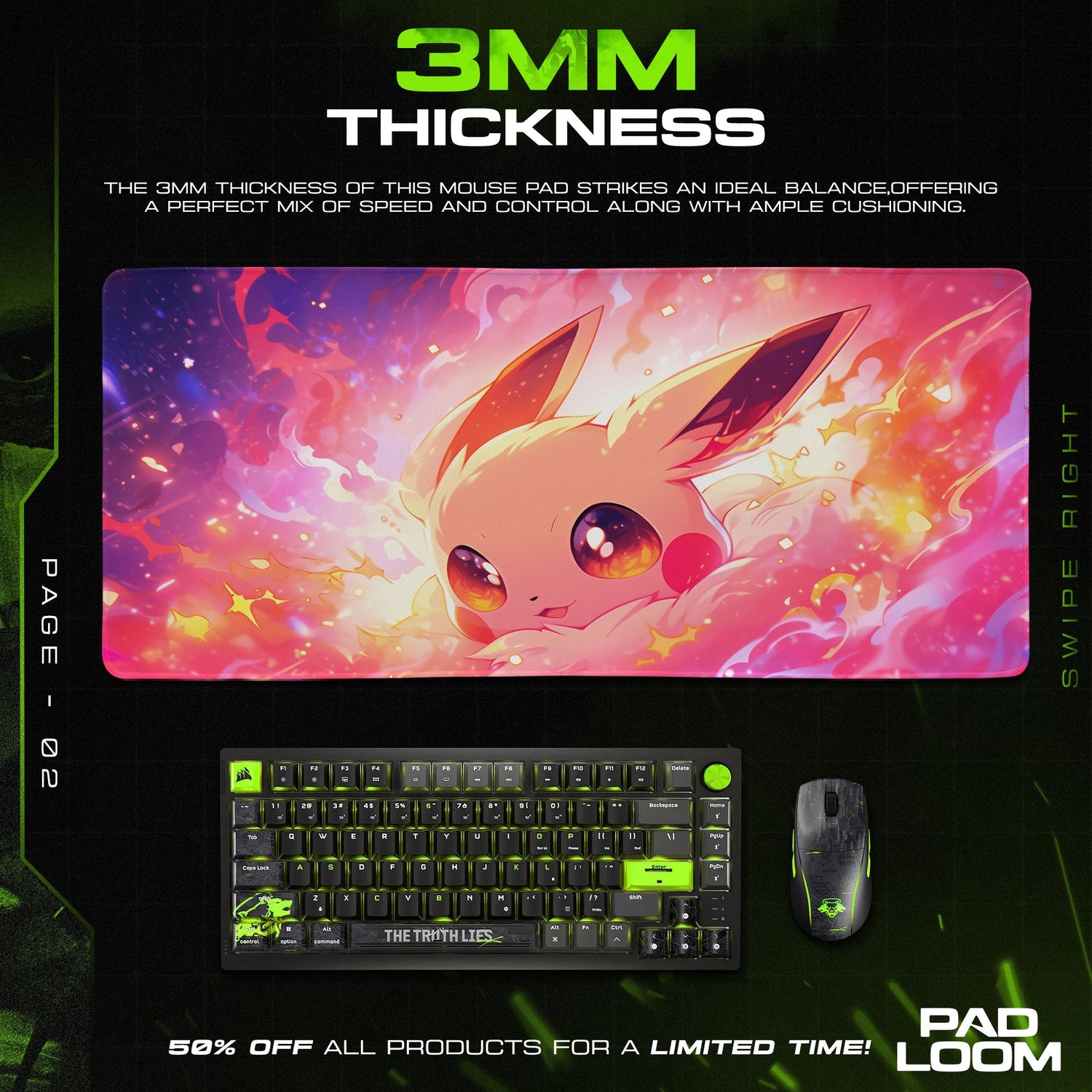 Eevee Mouse Pad, Cosmic Pokémon Gamer Desk Mat Padloom