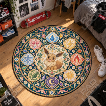 Eevee Sitting Pokemon round rug on a bedroom floor - Pokemon chair mat