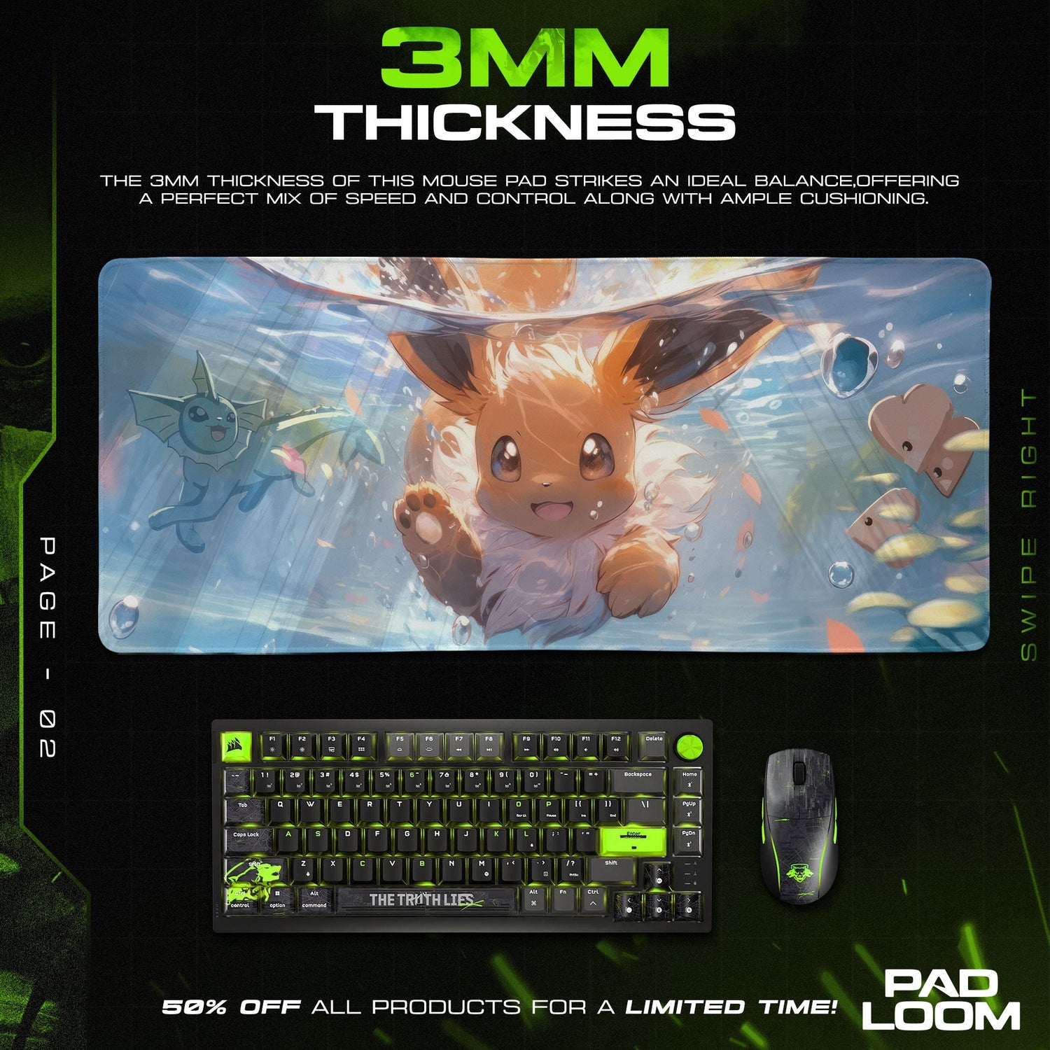 Eevee Splash Adventure Mouse Pad, Water Pokémon Gaming Mouse Pad Padloom