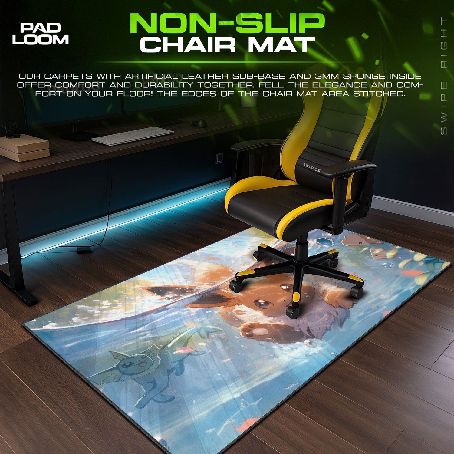 Eevee Splash Adventure Mouse Pad, Water Pokémon Gaming Mouse Pad Padloom