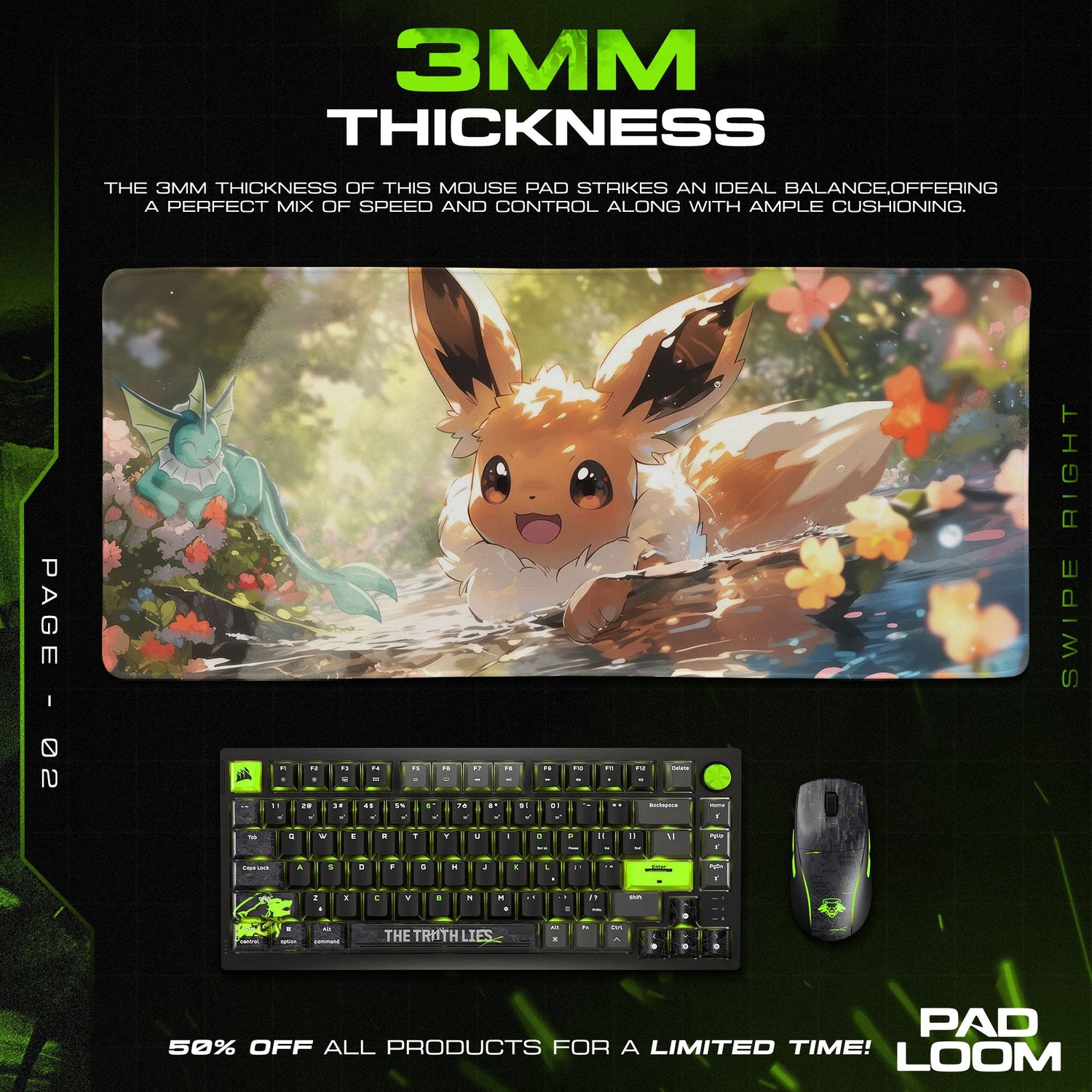 Eevee Spring River Mouse Pad, Floral Pokémon Gaming Mouse Pad Padloom