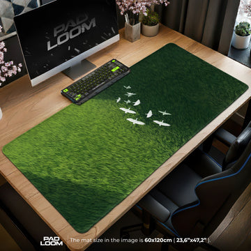 Egret Flight Green Field Mouse Pad - Minimalist Mat
