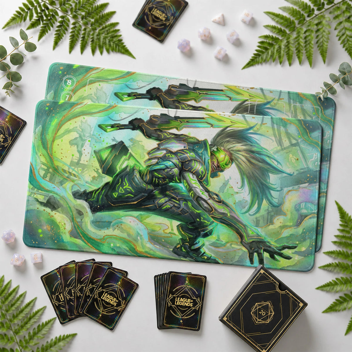 Ekko Firelight Riftbound TCG playmat with card zones and score track – LoL game mat