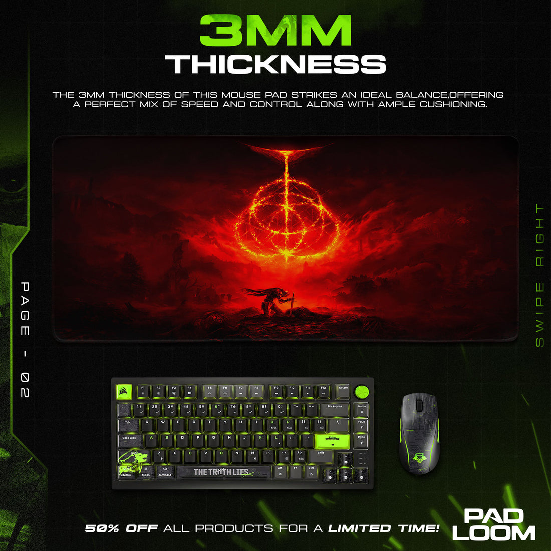 Elden Ring Crimson Symbol Mouse Pad, Dark Fantasy Game Desk Mat