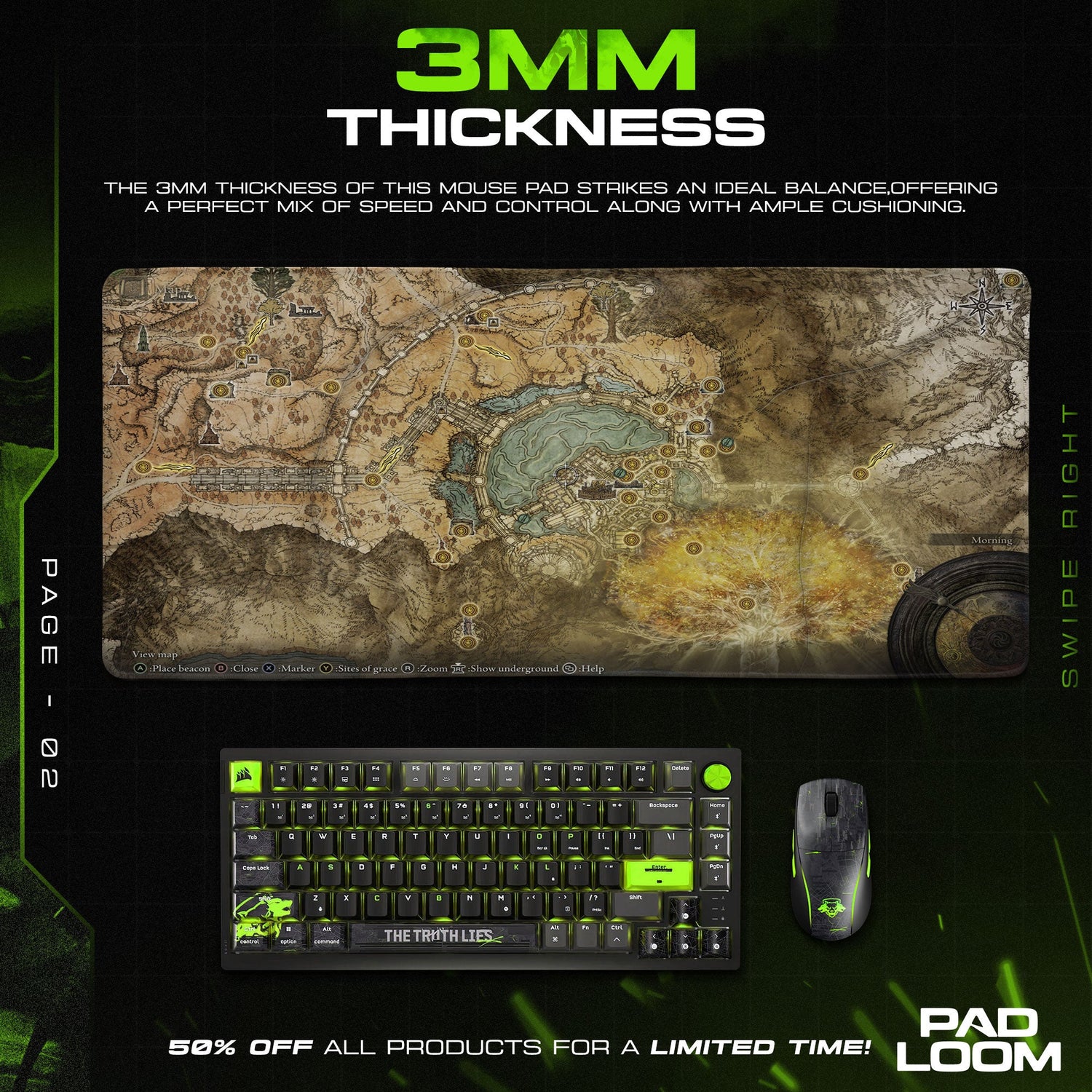 Elden Ring Erdtree Map Mouse Pad, Game Fantasy Desk Mat Padloom