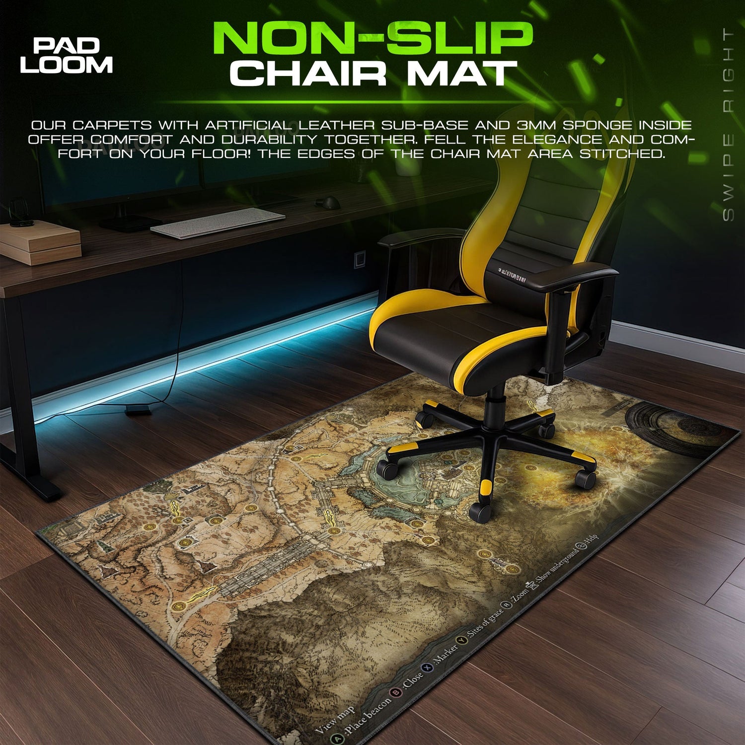 Elden Ring Erdtree Map Mouse Pad, Game Fantasy Desk Mat Padloom