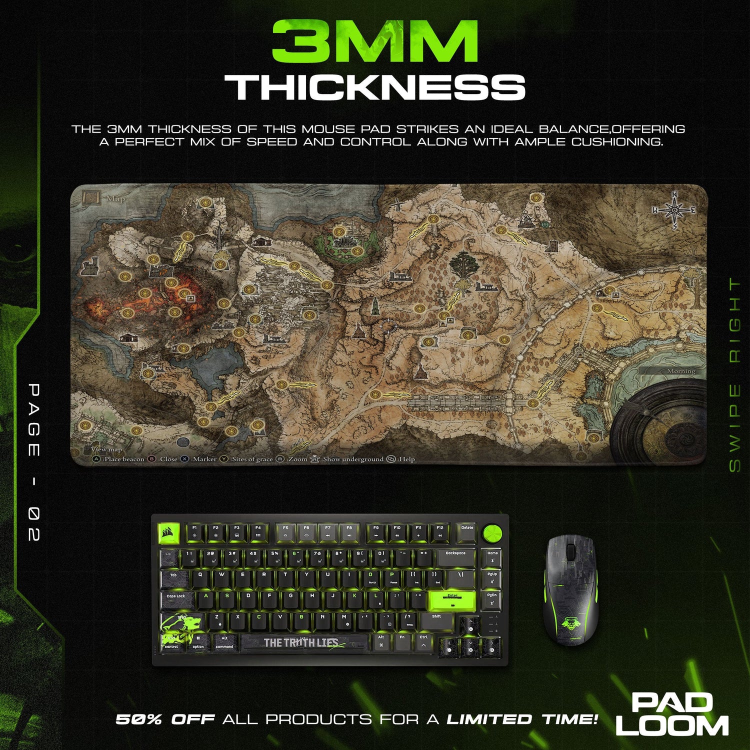 Elden Ring Lands Between Map Mouse Pad, Game Adventure Desk Mat Padloom