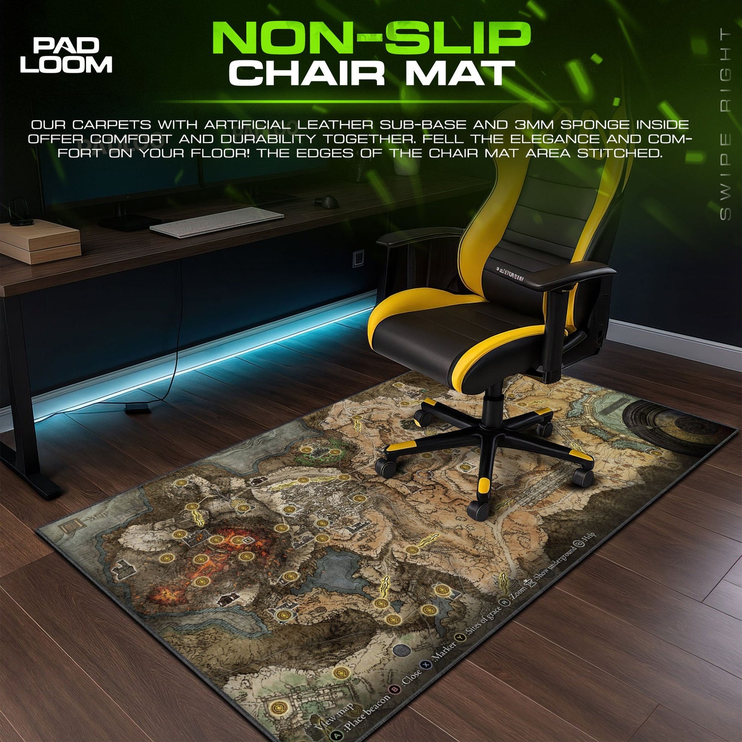 Elden Ring Lands Between Map Mouse Pad, Game Adventure Desk Mat Padloom