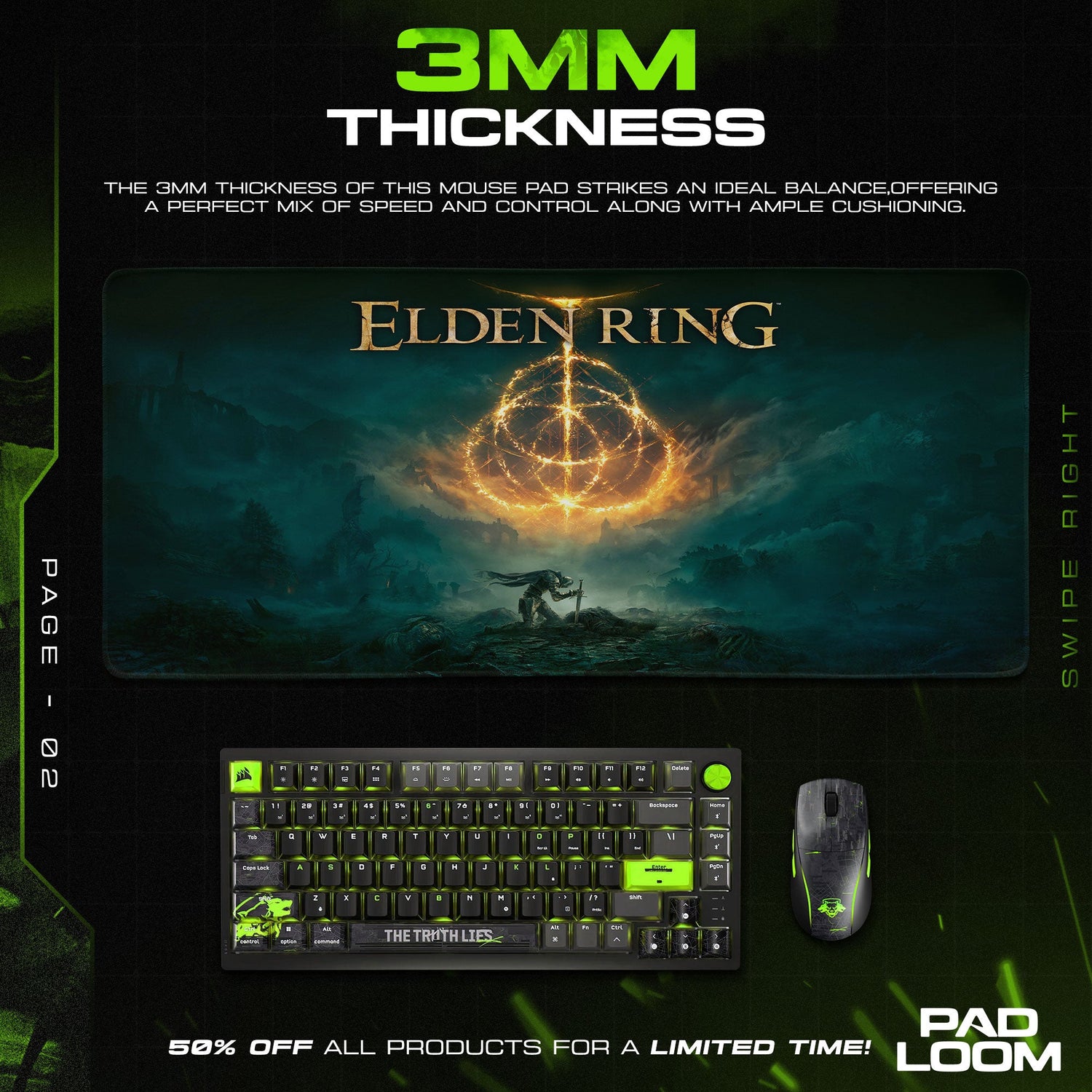Elden Ring Symbol Mouse Pad, Dark Fantasy Game Desk Mat Padloom