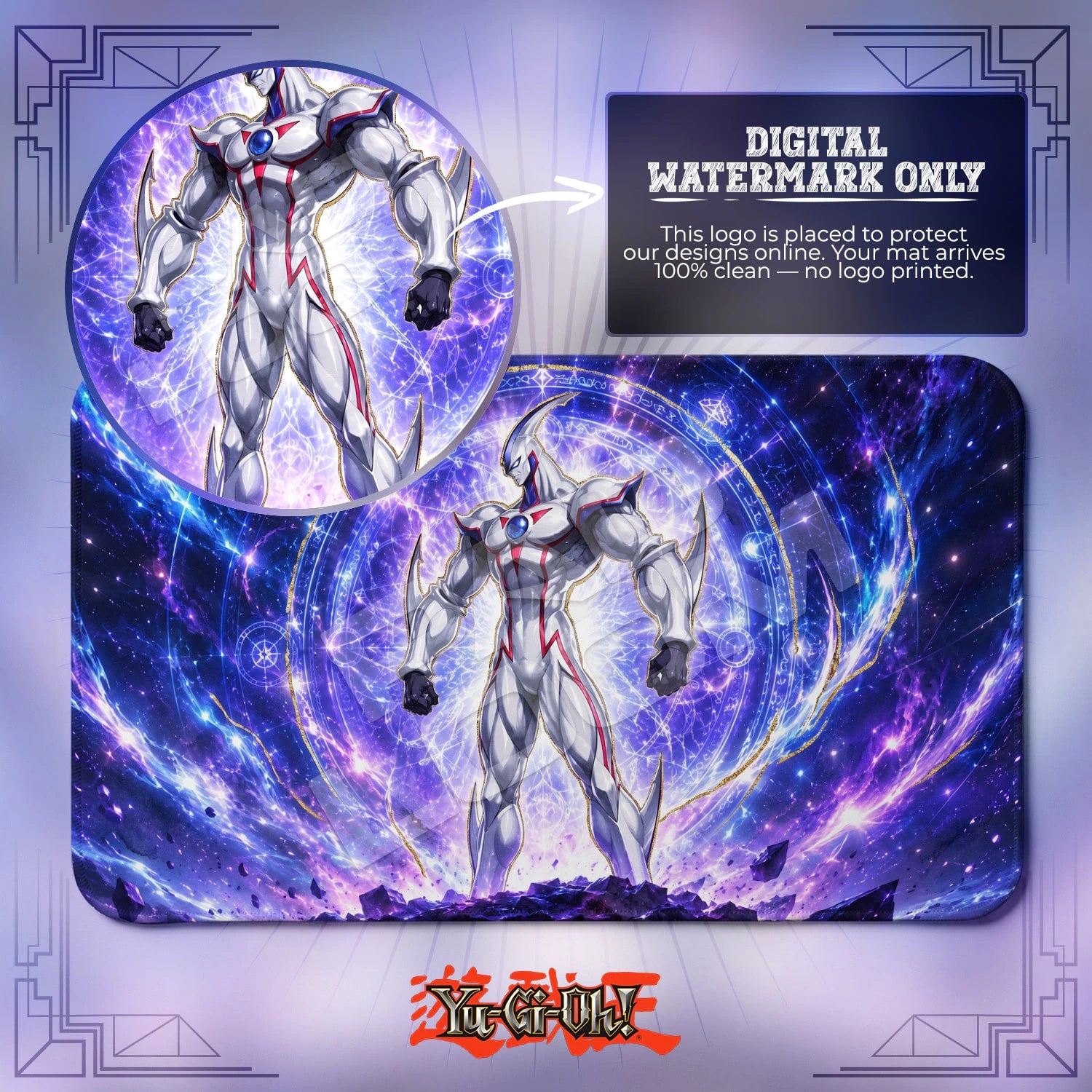 Elemental Hero Neos Cosmic artwork close-up on Yugioh playmat
