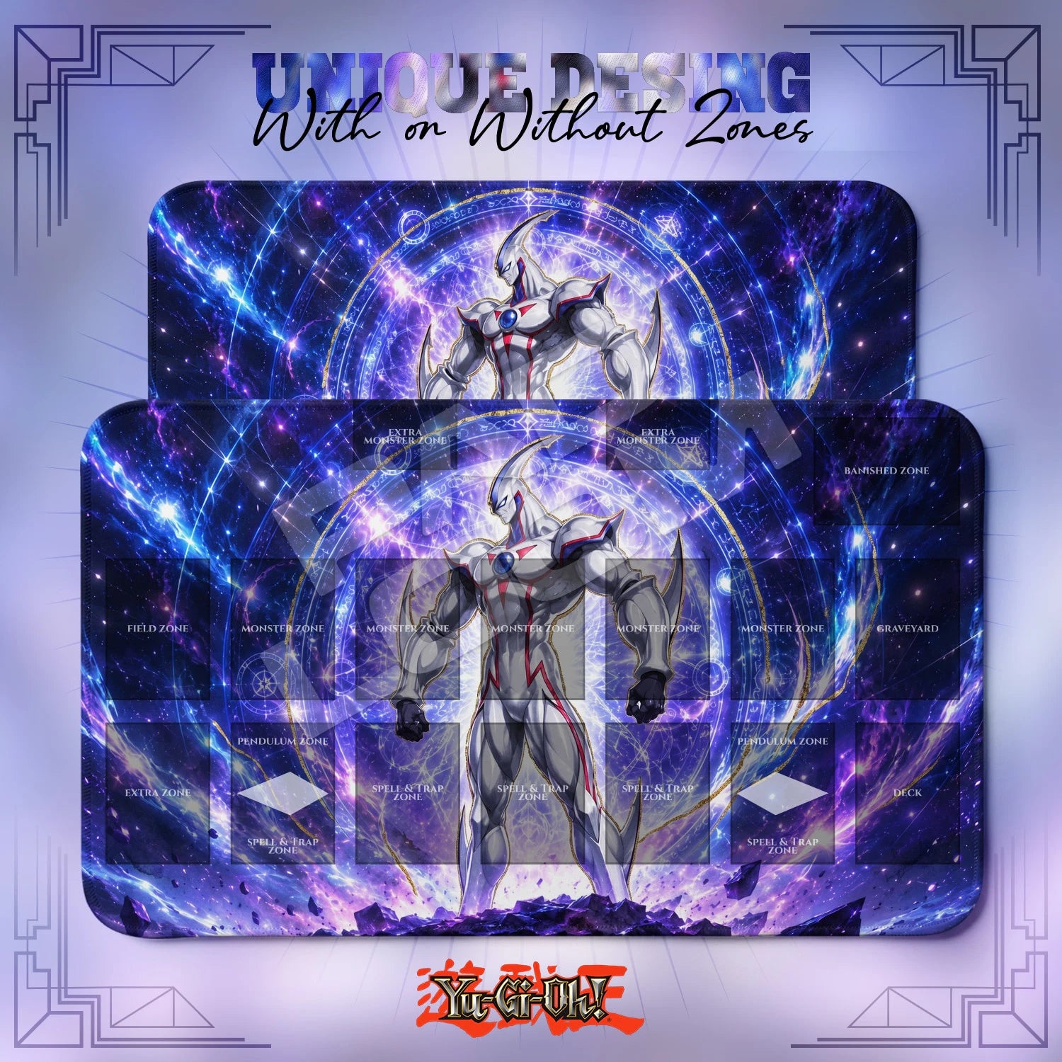 Elemental Hero Neos Cosmic Playmat – With Zones and Without Zones layouts compared