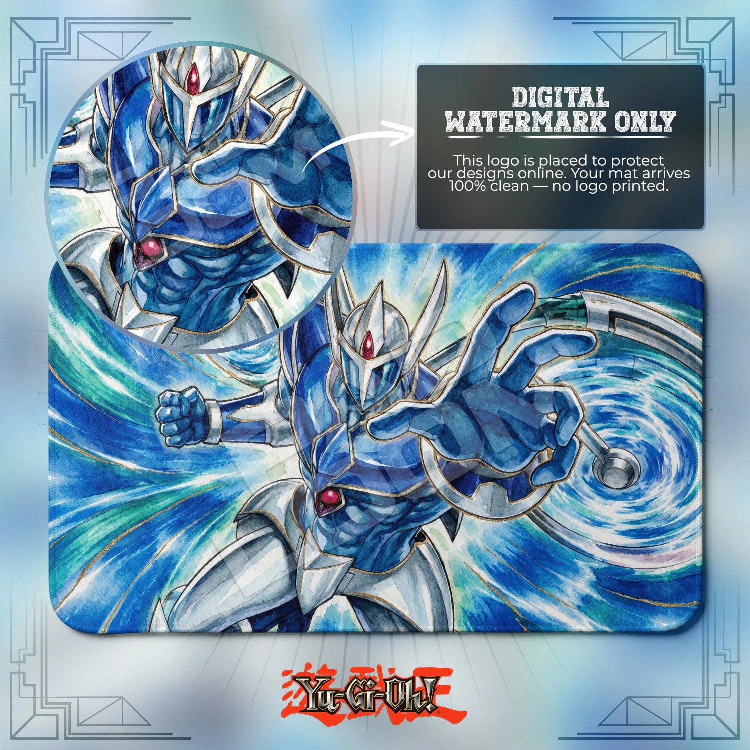 Elemental Hero Stratos artwork close-up on Yugioh playmat