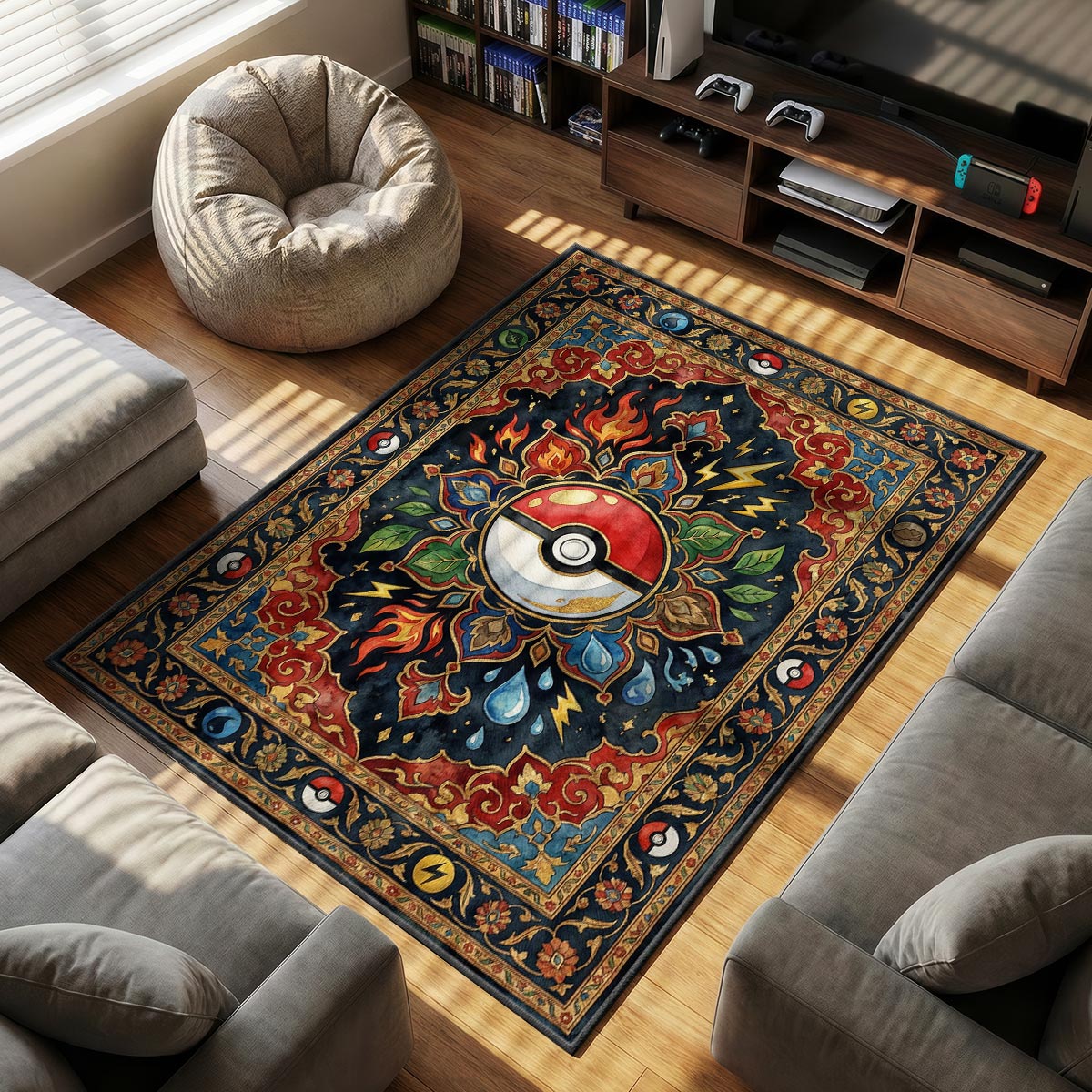 Elemental Master themed area rug for home decor fans