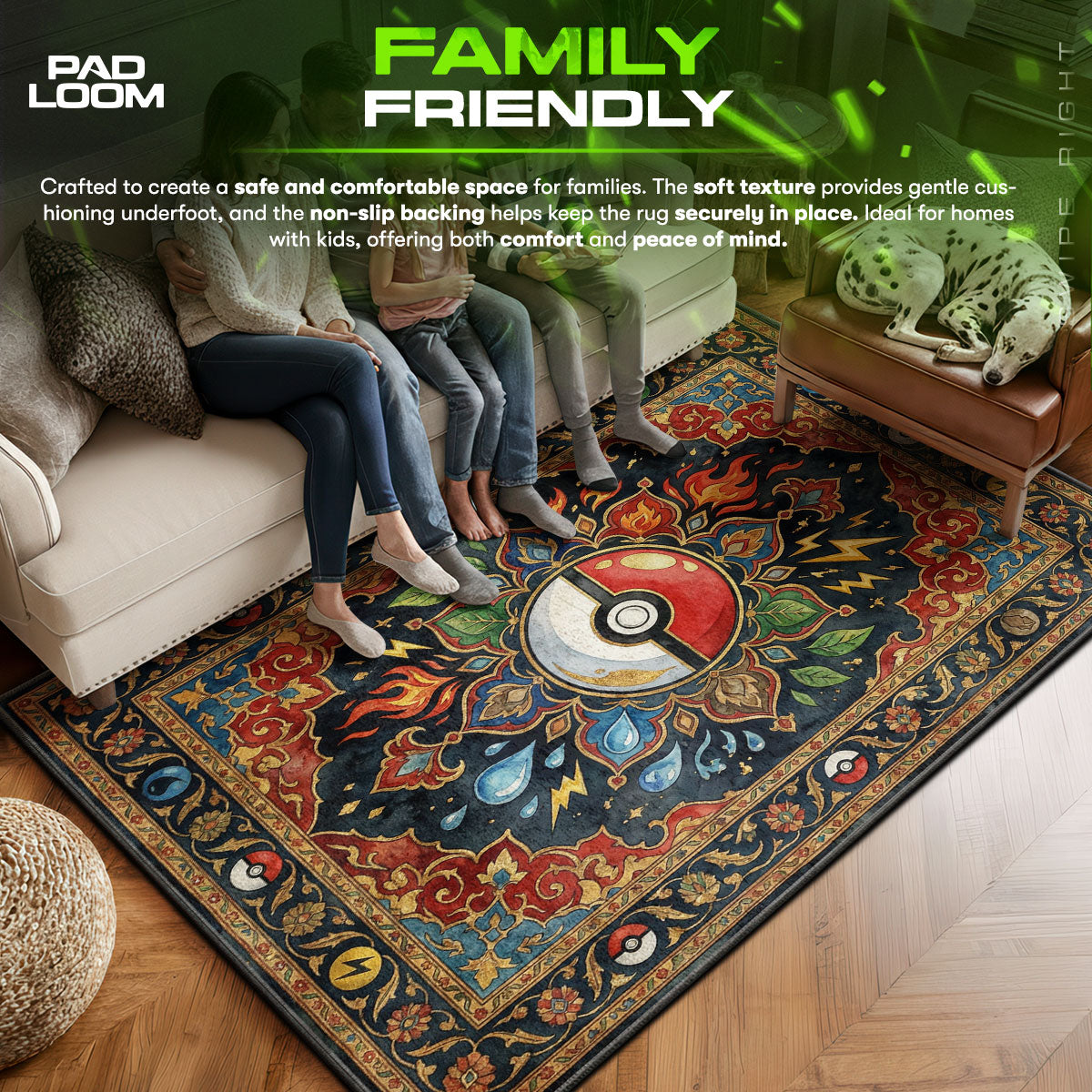 Elemental area rug showing full home decor artwork