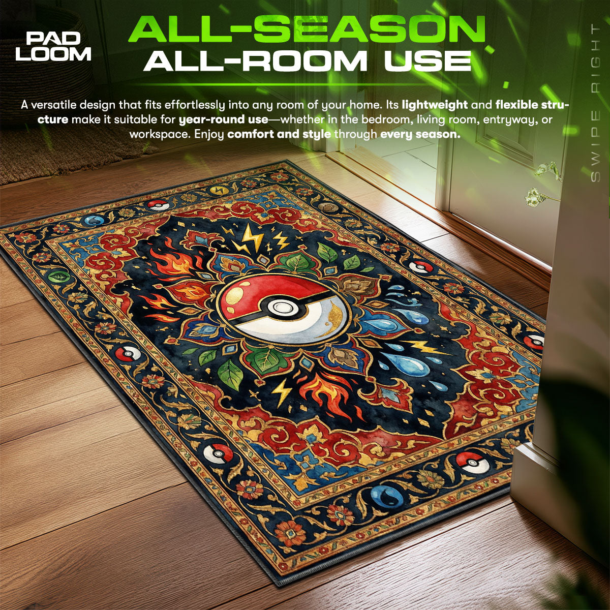 Elemental Master Pokémon Chair fan rug — premium quality print